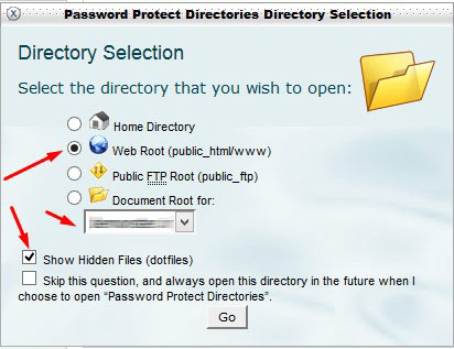 Add password to folderin cpanel